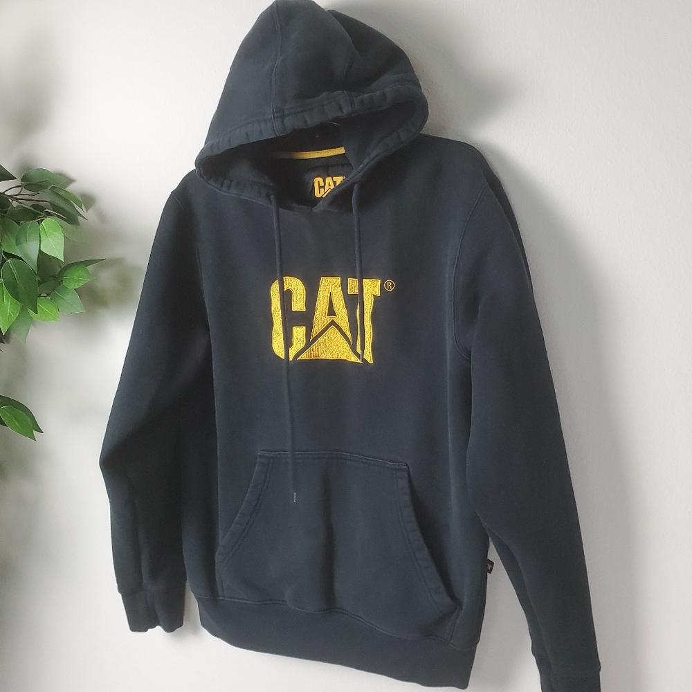 Caterpillar Hoodie Mens M Black Sweatshirt CAT Construction Worker Sweater Y2K - Picture 2 of 11